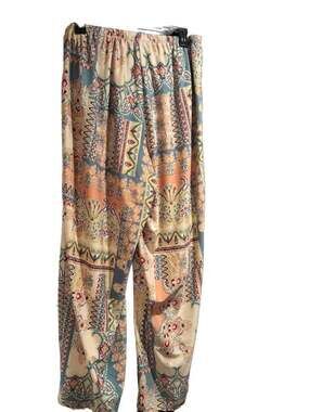Melissa Paige Woman Plus Size 1X Boho Paisley Print Elastic Waist Wide Leg Pants